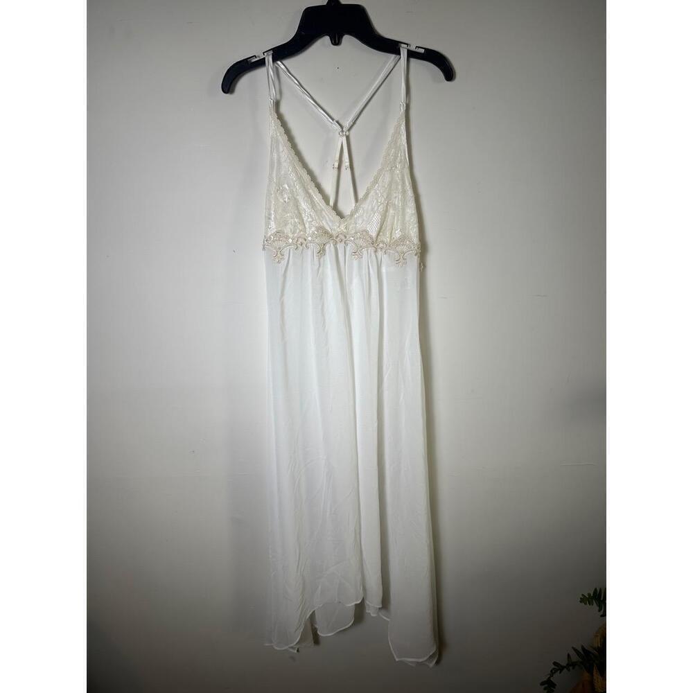 Linea Donatella White Lace Spaghetti Straps Sheer Lingerie Nightgown Size Medium